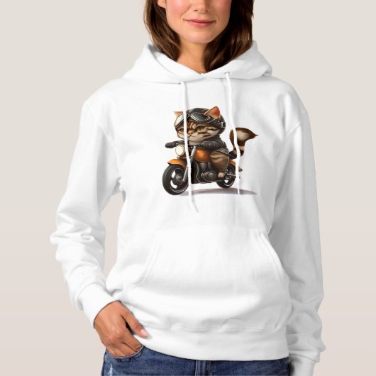 Pull À Capuche CUTE CAT chevauchant une motocyclette classique T- (Devant)