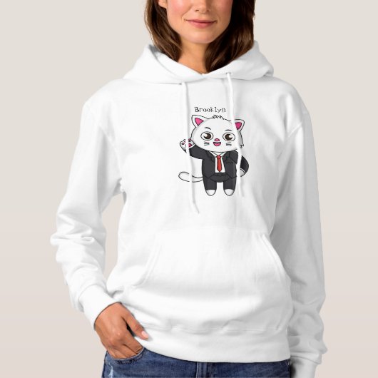 Pull À Capuche Cute chaton chat en costume d'affaires dessin anim (Devant)