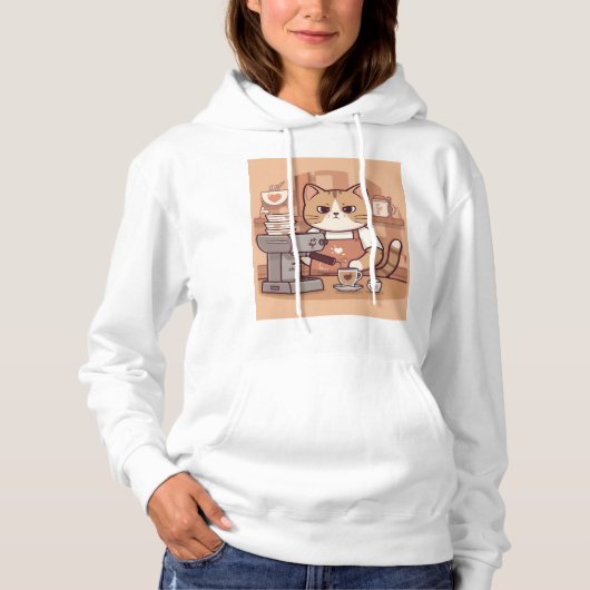Pull À Capuche Cute Funny Cozy Barista Cat Hoodie T-shirt (Devant)