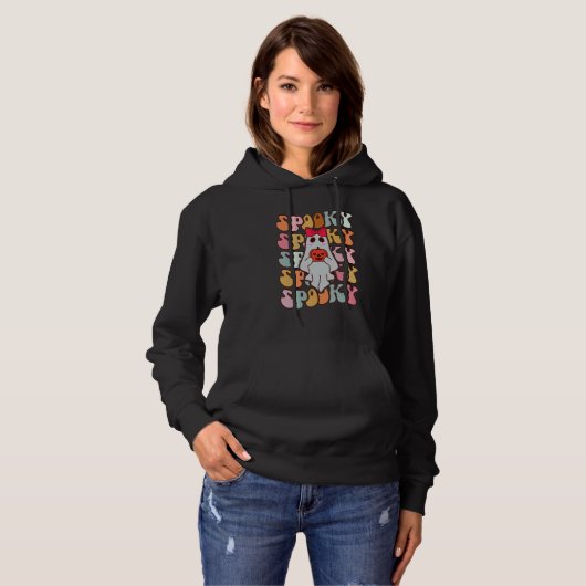 Pull À Capuche Cute Ghost Autumn Fall Spooky Retro Groovy Hallowe (Devant entier)