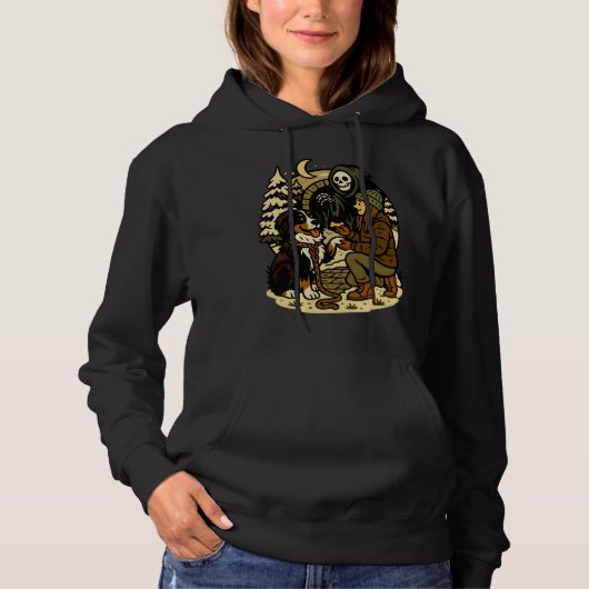 Pull À Capuche Cute Grim Reaper Girl and Dog Spooky Forest Night (Devant)