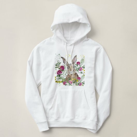 Pull À Capuche Cute lapin en fleurs d'aquarelle (Design devant)