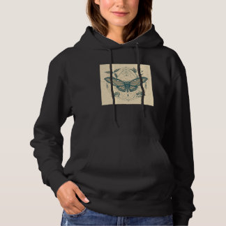 Pull À Capuche Cute Moth Butterfly Moon Illustration Flowers Wome