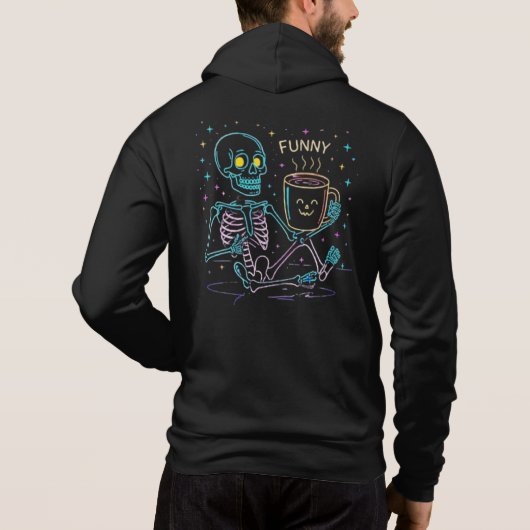 Pull À Capuche Cute Neon Skeleton Drinking Coffee – Funny Pastel (Dos)