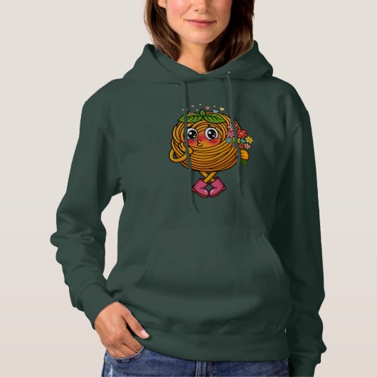 Pull À Capuche Cute Pasta Polo Character Holding Flowers T-Shirt (Devant)