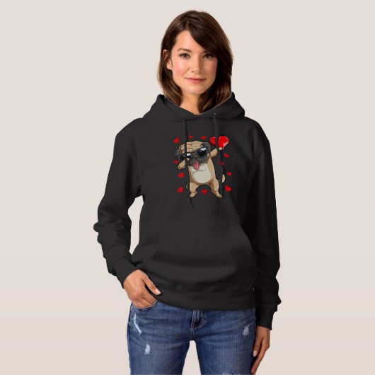 Pull À Capuche Dabbing Pug Heart Valentines Day Boys Kids Love Do (Devant entier)