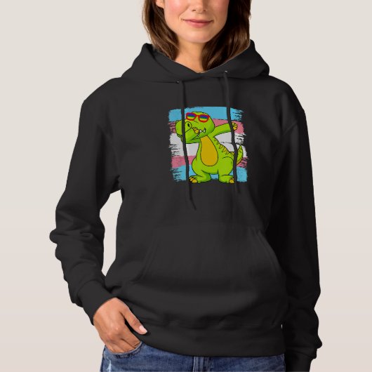 Pull À Capuche Dabbing Transaurus Rex Dinosaur Transgender Flag L (Devant)