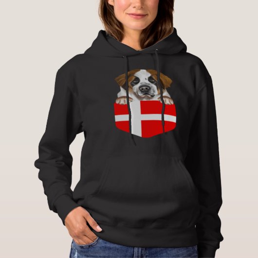 Pull À Capuche Denmark Flag St Bernard Dog In Pocket (Devant)