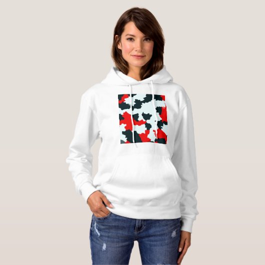 Pull À Capuche Design Motif noir rouge fractal (Devant entier)