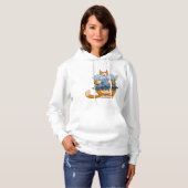 Pull À Capuche Dessin animé de chat drôle tenant un poisson, chat (Devant entier)