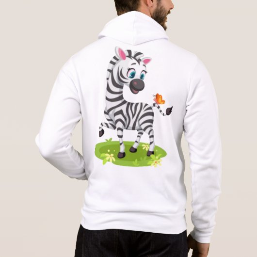 Pull À Capuche Dessin de bébé zèbre jouant avec papillon-23960 (Dos)