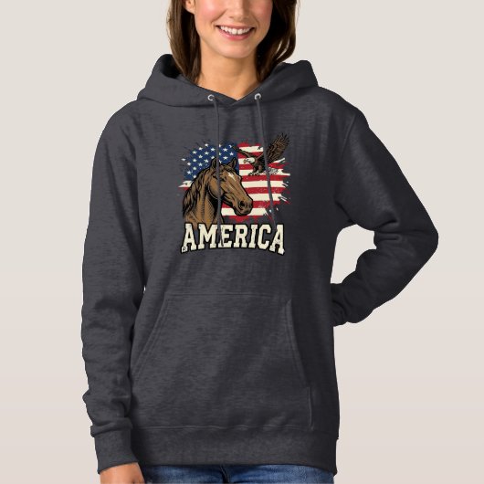 Pull À Capuche Dessin vectoriel patriotique de l'aigle de cheval  (Devant)