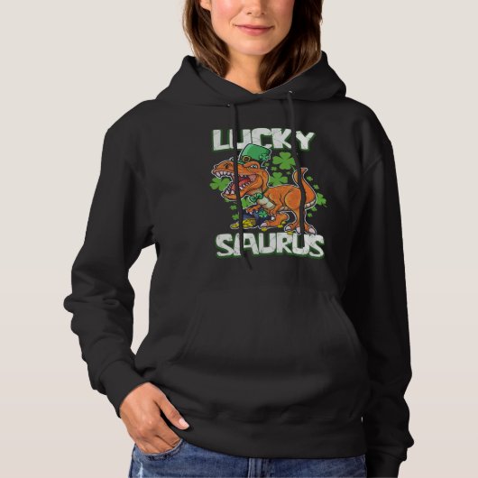 Pull À Capuche Dinosaur St Patrick's Day LUCKY SAURUS T Rex LUCKY (Devant)
