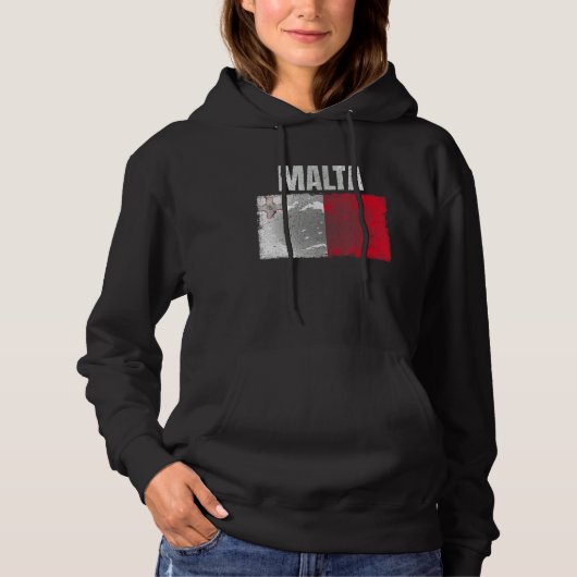 Pull À Capuche Distressed Malte Drapeau Graphique Pour Hommes Fem (Devant)