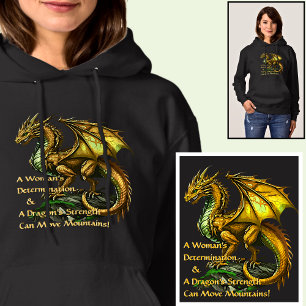 Pull À Capuche Dragon Vert Doré & La Femme Peut Déplacer Des Mont