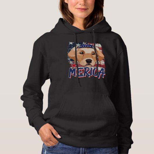Pull À Capuche Drapeau Américain Labrador Retriever Merica 4 Juil (Devant)