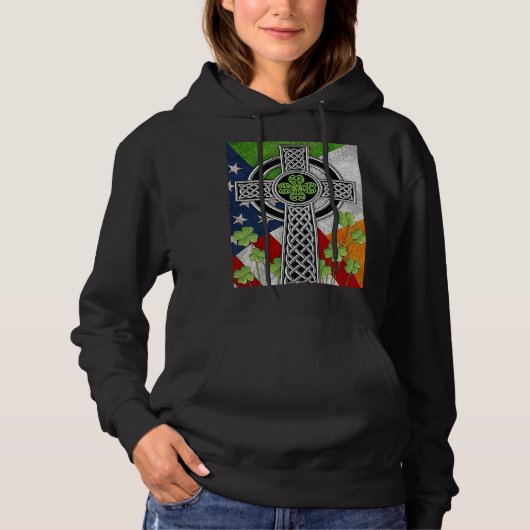 Pull À Capuche Drapeau américain USA Croix celtique irlandaise (Devant)