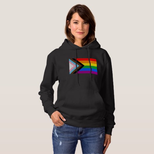 Pull À Capuche Drapeau de fierté de progrès LGBTQ+ (Devant entier)