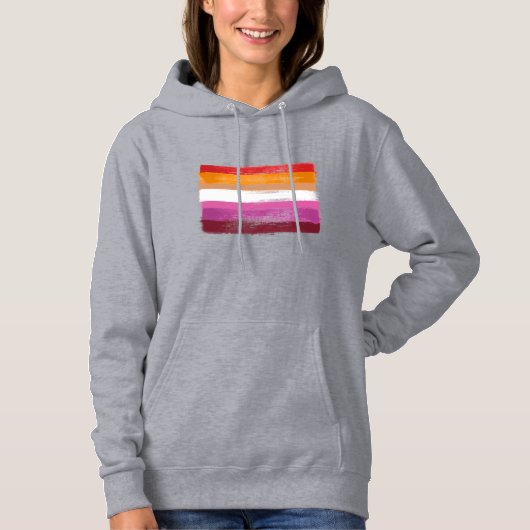 Pull À Capuche Drapeau de la fierté lesbienne peint rayures de co (Devant)