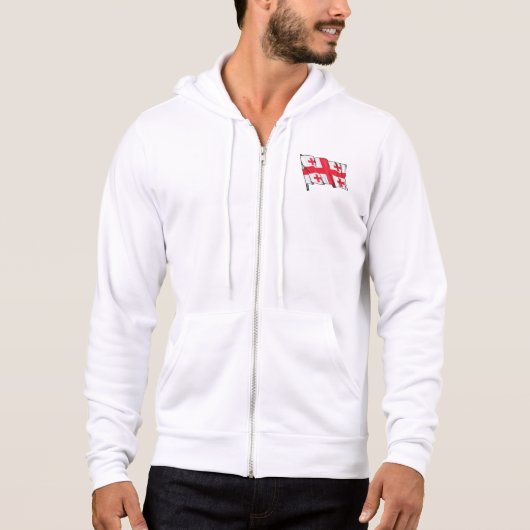Pull À Capuche Drapeau de la Géorgie rouge et blanc avec cinq cro (Devant)