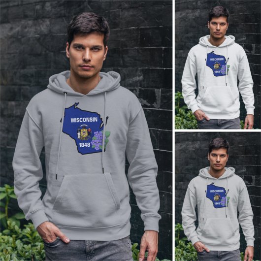 Pull À Capuche Drapeau d'état du Wisconsin et fleur bleu commun V