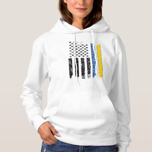 Pull À Capuche Drapeau moitié ukrainien moitié américain Ukraine  (Devant)