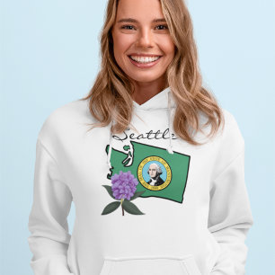 Pull À Capuche Drapeau Washington et Fleur Rhododendron Pacifique