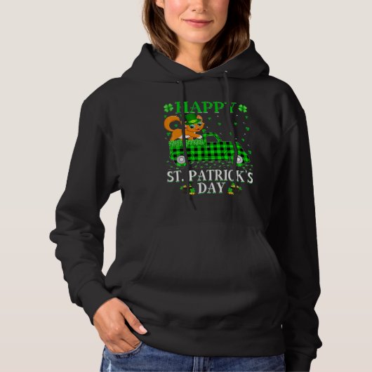 Pull À Capuche Drôle Buffalo Plaid Camion Vert Chat St Patrick D (Devant)