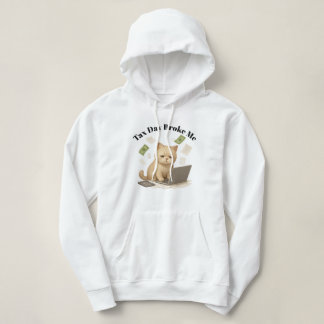 Pull À Capuche Drôle Chat Stressé Minimal Beige Jour de l'Impôt
