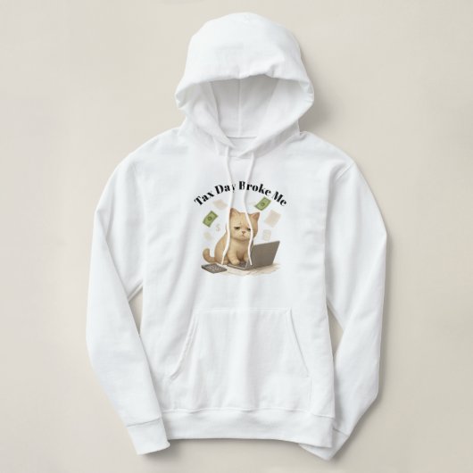 Pull À Capuche Drôle Chat Stressé Minimal Beige Jour de l'Impôt (Design devant)