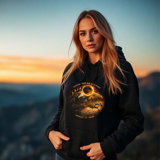 Pull À Capuche Éclipse solaire totale 2026 - Zone de totalité
