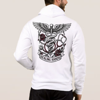 Pull À Capuche Edgy Tattoo Nurse Skull & Healing Hands Caduceus 