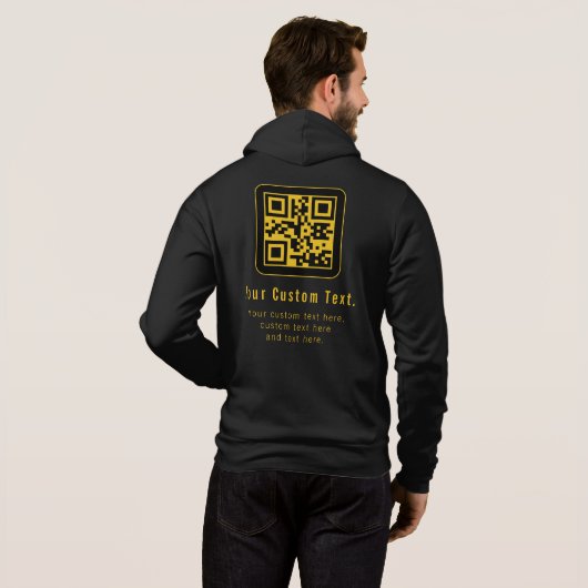 Pull À Capuche Editable QR Code & Text Template | Black & Gold (Dos entier)