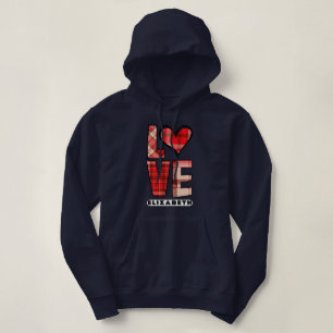Pull À Capuche Élégant Red Plaid Love & Heart Vibes Marine Blue