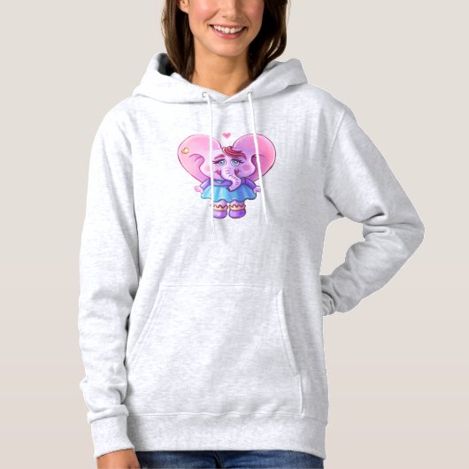 Pull À Capuche Eléphant rose Kawaii dans l'amour (Devant)