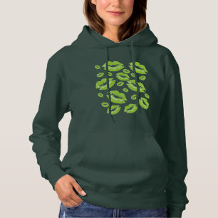 Pull À Capuche Empreinte de lèvre verte d'agrumes Flirtation amus