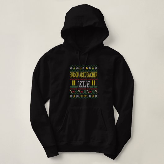 Pull À Capuche Enseignant de 3e année Elf drôle laide de Noël moc (Design devant)