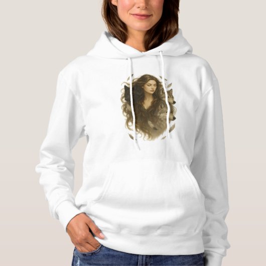 Pull À Capuche Esprit sauvage - Femme mystique avec loups (Devant)