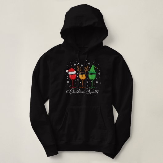 Pull À Capuche Esprits De Noël Drôle Lunettes De Vin Noël Fêtes (Design devant)