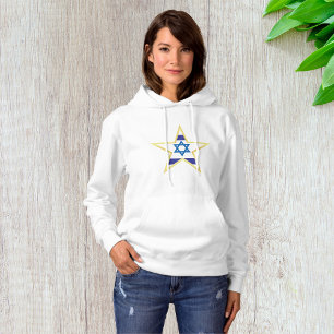 Pull À Capuche Étoile de David Drapeau Israélien avec Bordure Dor