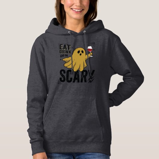 Pull À Capuche Fantôme d'Halloween Manger Boire Et Être Effrayant (Devant)