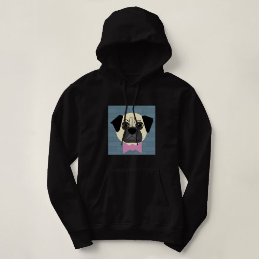 Pull À Capuche Fawn Pug, Nœud Papillon Rose, Brique Bleue (Design devant)