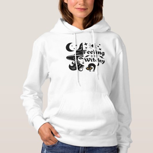 Pull À Capuche Feeling Witchy drôle sorcière d'Halloween (Devant)