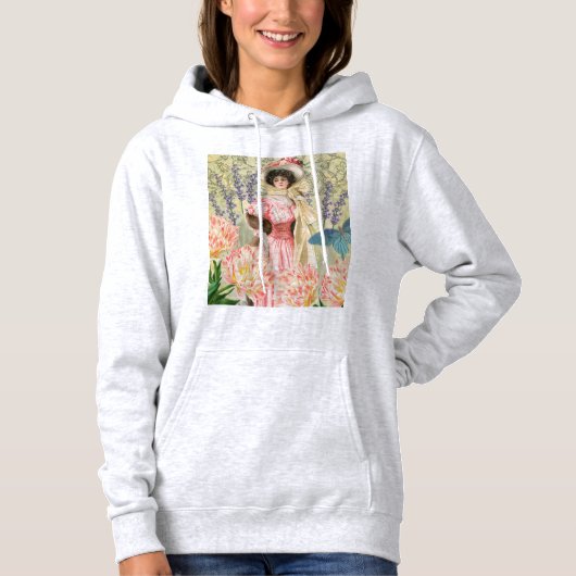 Pull À Capuche Femme victorienne florale rose Régence (Devant)