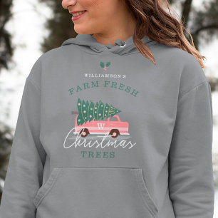 Pull À Capuche Ferme familiale des arbres de Noël frais Pink Retr