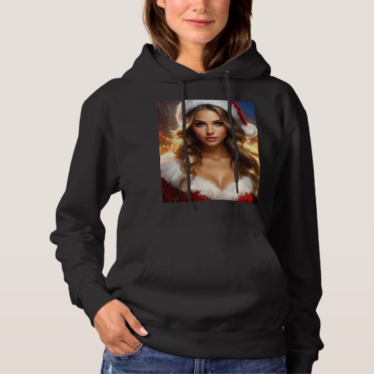 Pull À Capuche Fille du Père Noël de Noël Nostalgique (Devant)