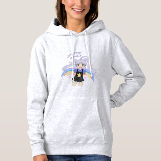 Pull À Capuche Fille Heureuse Illustration Dessinée à la Main – P (Devant)