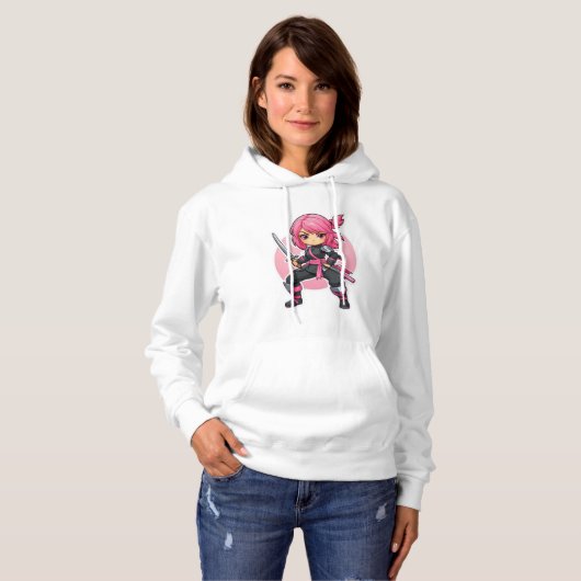Pull À Capuche Fille Ninja rose (Devant entier)