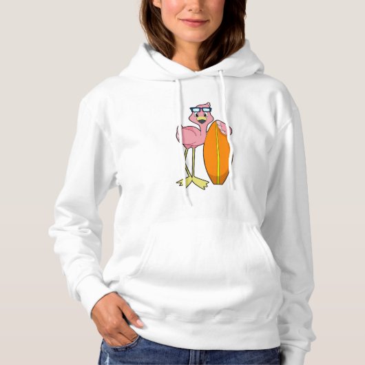 Pull À Capuche Flamant rose comme Surfer avec Surfboard.PNG (Devant)