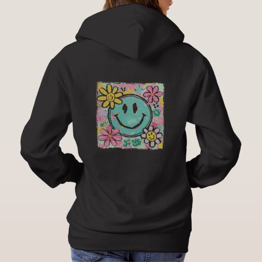 Pull À Capuche Fleur de visage smiley rétro (Dos)